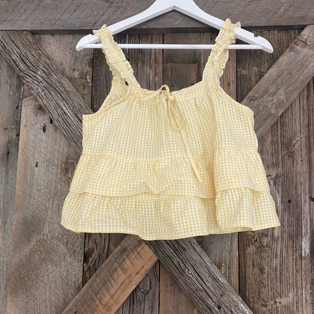 Francesca’s studio 19 yellow gingham ruffle top